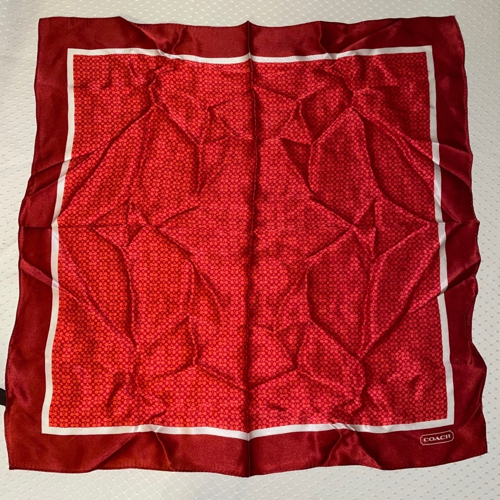 Coach Red and White Silk Scarf